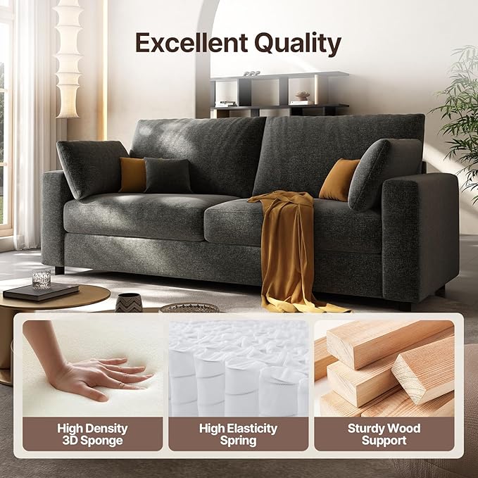 71” Loveseat Sofa Mid Century Modern Decor Love Seat Couches for Living Room Linen Fabric Deep Cushions Couch for Bedroom Solid and Easy to Install Love Seats Furniture (Dark Gray 71 Inch)