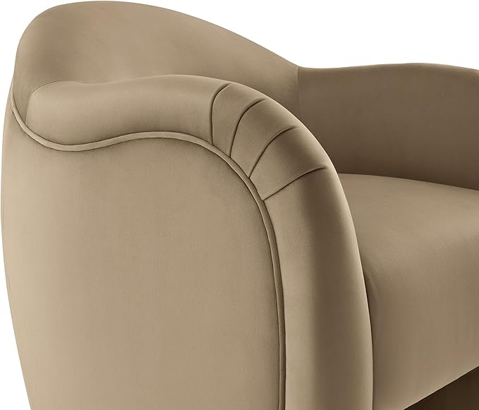 Modway Compose Barrel Chair with Performance Velvet Fabric in Taupe – Upholstered Accent Armchair with Curved Backrest – Cozy Lounge Chair for Reading – Round Comfy Single Sofa Club Chair