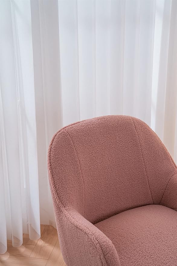 Modern Soft Green Teddy Fabric White Ergonomics Accent Chair Living Room Chair Bedroom Chair Home Chair with Gold Legs and Adjustable Legs Family Room Sofa Armchair Furniture for Indoor Home (Pink)