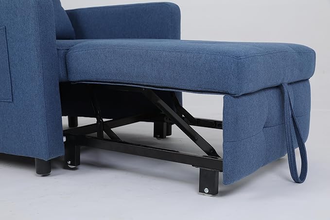 KEIKI Sleeper Chair Bed 3-in-1 Convertible Pull Out Sleeper Chair Bed Convertible Sofa Bed with USB Ports Side Pocket Single Armchair for Small Spaces Living Room Apartment Navy Blue