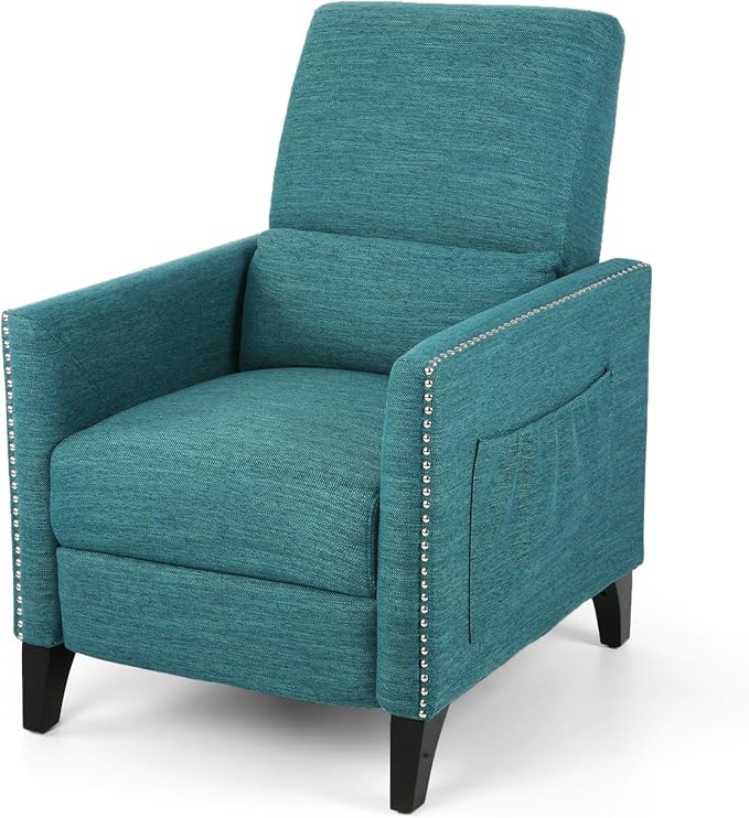 Mid-Century Fabric Rocker Recliner Chair with Tufted Design Adjustable Single Recliner Sofa with Thicker Seat Cushion with Pocket for Living Room Bedroom Apartment (Teal Style2)