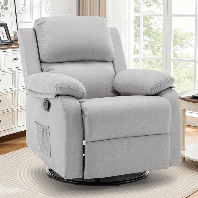 Recliner Chair 360 Swivel Rocker Chair for Adults Small Rocking Recliner for Small Spaces Upholstered Fabric Glider Recliner Nursery