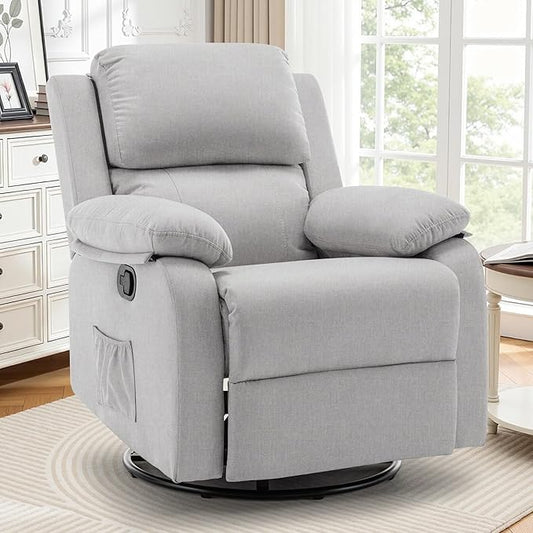 Recliner Chair 360 Swivel Rocker Chair for Adults Small Rocking Recliner for Small Spaces Upholstered Fabric Glider Recliner Nursery
