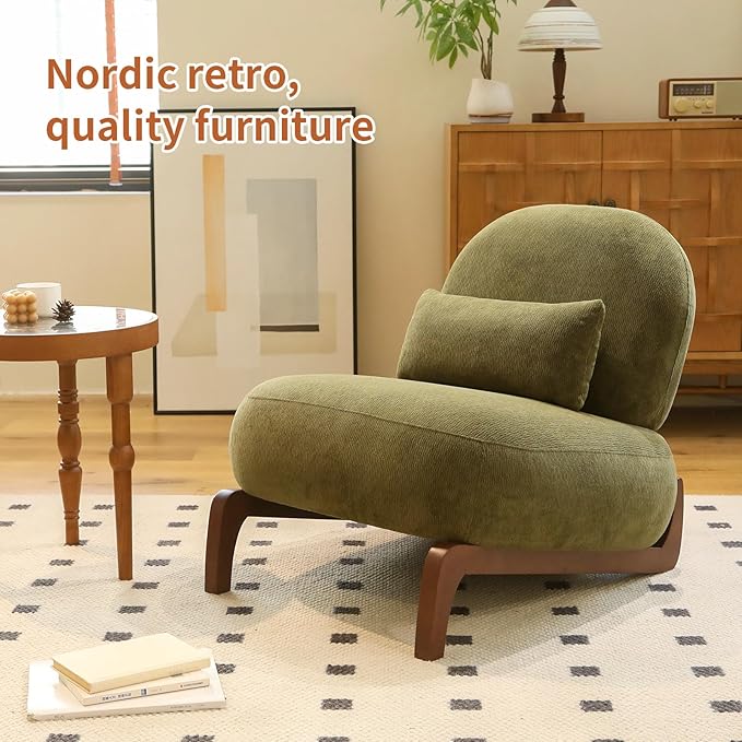 ZeHuoGe Cute Accent Chair with Solid Wood Legs Velvet Living Room Chair with Soft Cushion Cozy Read Room Chair Armless Relax Chair for Apartment Waiting Room Balcony (Green)