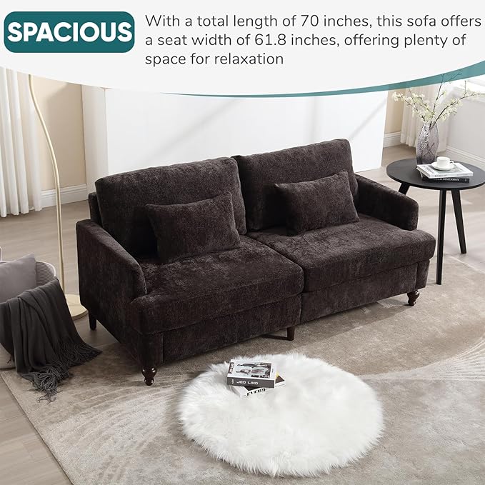 JOYBASE 70 inch Loveseat Sofa Mid-Century Modern Love Seat Couch with Wood Legs Upholstered Comfy Sofa for Living Room Apartment Office Bedroom (Black Chenille)