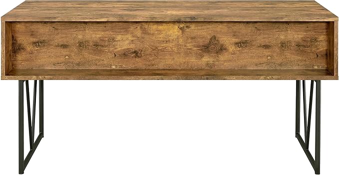 BOWERY HILL Farmhouse Wood Writing Desk 63 W Antique Nutmeg Finish Black Metal Base 4 Drawers with Full Extension Glides Rustic Industrial Office Desk for Home Workspace or Study