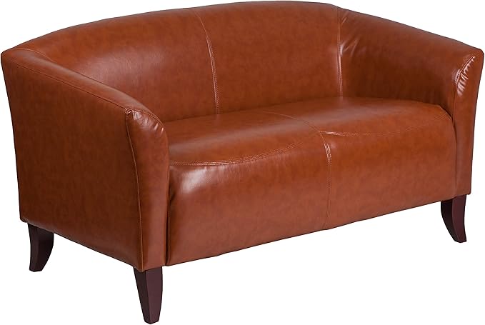EMMA + OLIVER Cognac LeatherSoft Loveseat with Cherry Wood Feet
