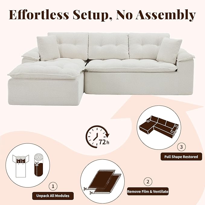 110 Modular Sectional Sofa Cloud Sectional Couch with Ottoman Modern L Shaped Sofa with Deep Seat Upholstered Boneless Couch for Living Room with Layered Cushion No Assembly Beige