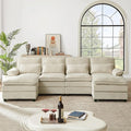 113 U Shaped Sectional Sofa Comfy Cloud Couch Chenille Sofa Sleeper Deep Seat Sofa with 4 Throw Pillows 4-Seater Double-Layer Modern Sofa for Living Room Beige
