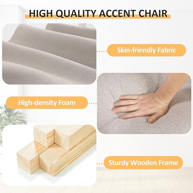 PrimeZone Comfy Accent Chair Set of 2 Mid-Century Modern Fabric Living Room Chair Reading Chair with Soft Cushion Nailhead Trim &amp Rolled Armrest Arm Chair Sofa Chair for Bedroom Waiting RoomBe