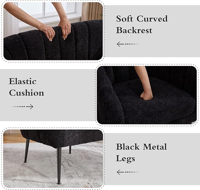 Chifee &amp Vingol Black Loveseat Sofa 50.2'' Wide Upholstered Loveseat Accent Couch with Metal Legs Modern 2-Seater Sofa for Living Rooms Bedroom Apartment OfficeBlack