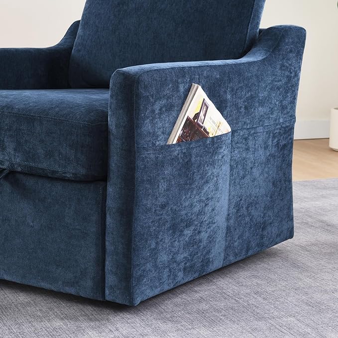 30 Oversized Swivel Barrel Chair – Chenille UpholsteredComfy Reading Arm Chair with USB Charging &amp Under-Seat Storage360° Rotating Accent Chair for NurseryLiving Room &amp Office (Navy Blue)