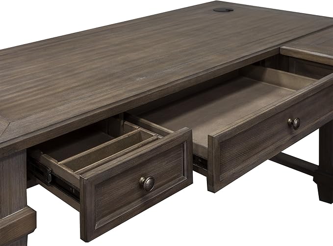 Martin Furniture Carson Wood Open L-Desk &amp Return Writing Table Office Desk Gray