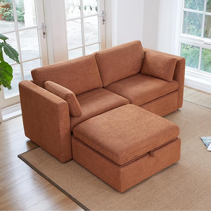CHITA Modular Sectional Sofa FSC Certified L Shaped Couch with Reversible Chaise Modular Sectional Couch for Small Space 78 inch Width 3 Seat Modular Sofa with Storage Ottoman Terracotta