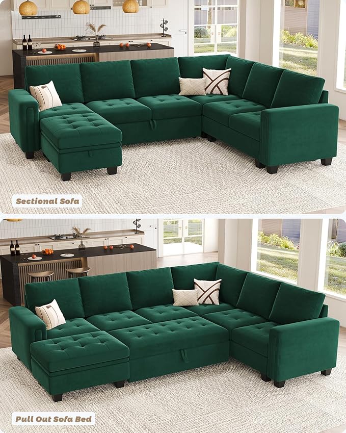 Belffin Pull Out Sofa Bed Module Part for Modular Sectional Sleeper Sofa Armless Loveseat with Pull Out Bed for Sectional Couch Green