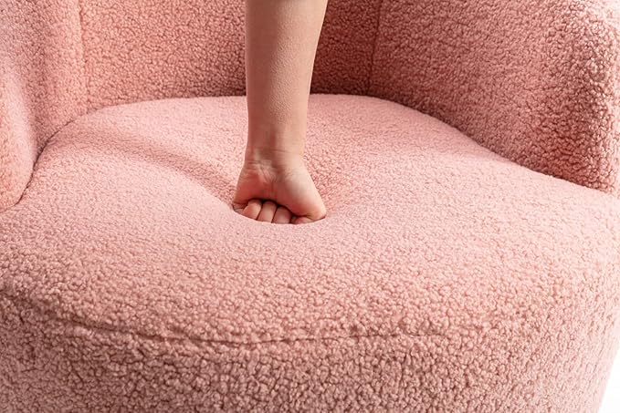 Swivel Barrel Accent Chair 360° Swivel Chair with Black Powder Coating Metal Ring Small Leisure Chair Single Sofa Chair for Living Room Hotel Bedroom Office Coffee Shop (Pink + Wool)