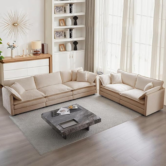 mikibama Luxury 2 Piece Cloud Couches Set Modern Upholstered Chenille 3 Seater and Loveseat Sofa Set with 9 Pillow for Living Room Bedroom Office Apartment Light Coffee