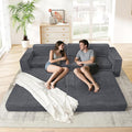 112.6 Oversized Fold Out Couch Bed King 3 in 1 Convertible Modern L Shape Cloud Modular Sectional Comfy Boneless Foam Couch Futon for Living Room No Assembly(Grey CorduroyRight Facing Chaise)