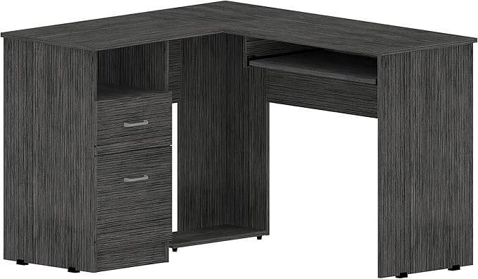 Space-Saving L-Shaped Desk with Drawers and CPU Shelf - Home Office Furniture
