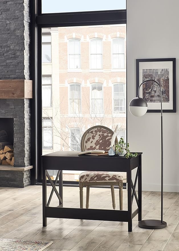 ClosetMaid 3955 X-Frame Design Writing Desk or Console Table with Drawers Black Walnut Wood