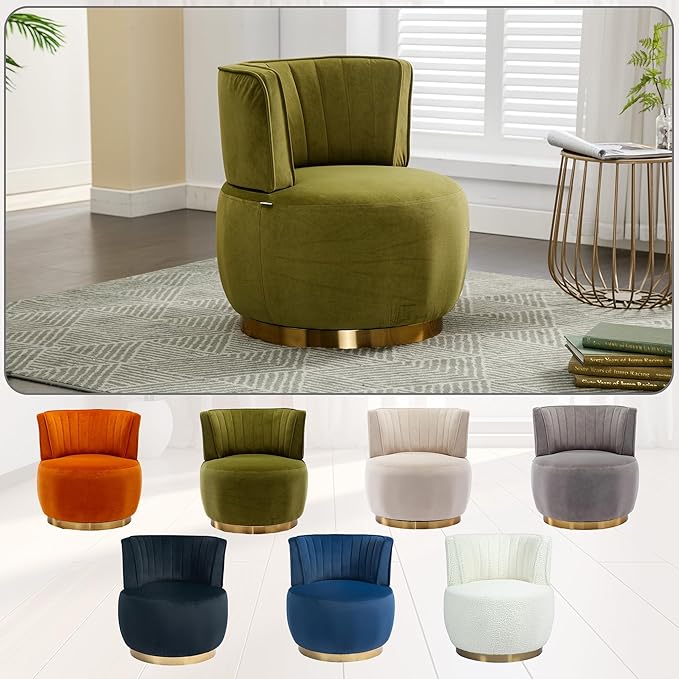 KINFFICT Velvet Swivel Barrel Chair Set of 2 Mid Century Modern Arm Chairs 360 Swivel for Living Room Lounge Hotel