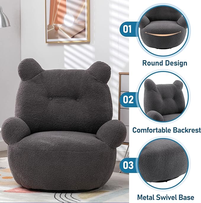 wivel Accent Chair Teddy Short Plush Particle Velvet Armchair360 Degree Swivel Barrel Chair for Living Room Hotel Bedroom Office Lounge