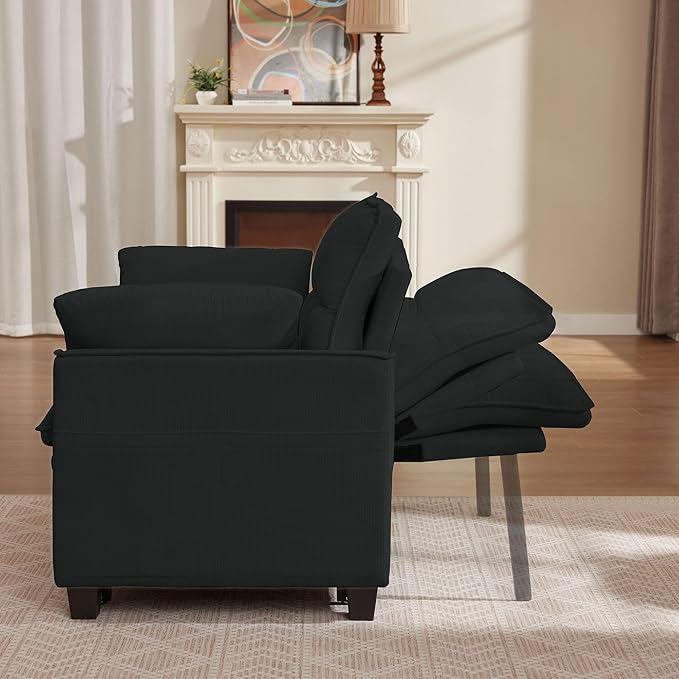 Folding Sofa Bed 3 in 1 Love Seat Couches Convertible Sleeper Chair with Storage Adjustable Backrest Pull Out Living Room Sofas Couch for Small Space Bedroom and Reading (Black)