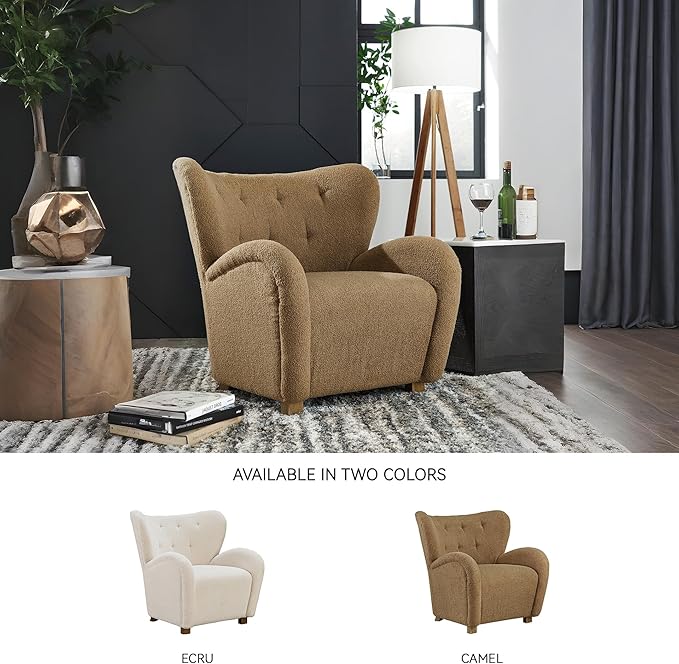 Signature Design by Ashley Larbell Contemporary Faux Shearling Tufted Upholstered Accent Chair with Wingback Light Brown