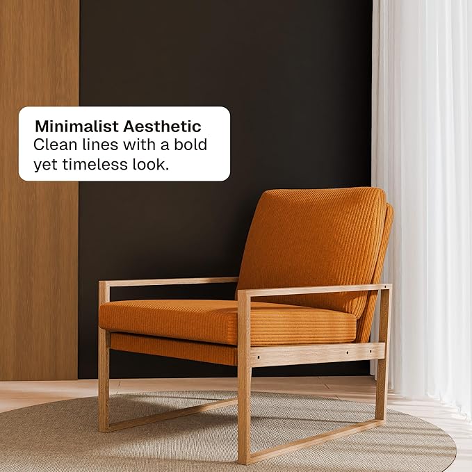 BELLEZE Modern Mustard Yellow Accent Chair Mid-Century Corduroy Upholstered Lounge Chair Wooden Frame Armchair for Living Room Bedroom or Office Comfortable Padded Cushion