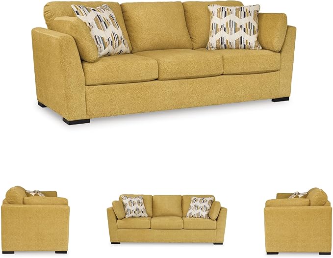 Signature Design by Ashley Keerwick Scandinavian Sofa with 4 Toss Pillows Yellow