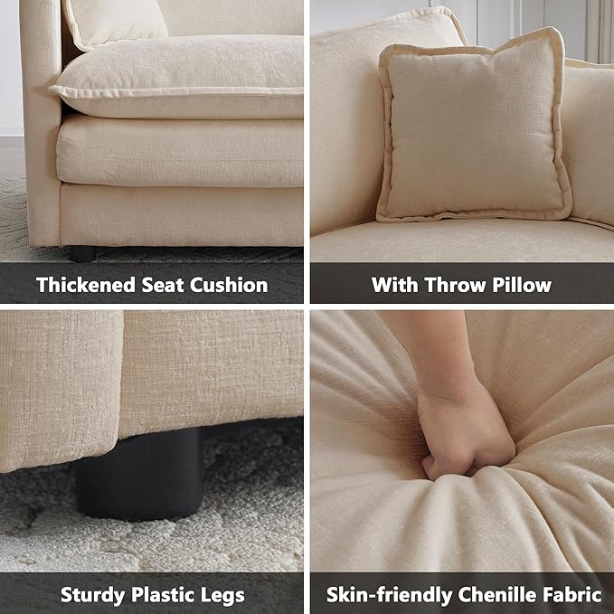 mikibama Modular Sectional Sofa 111.5 Inch L Shaped Couch Set for Living Room 3-Seater Comfy Cloud Couches with Movable Ottoman DIY Combination Chenille Light Coffee