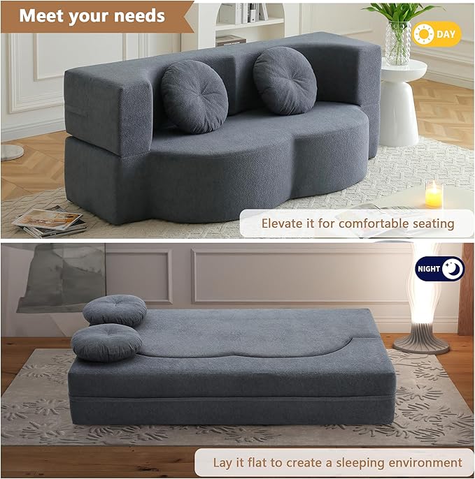 2-in-1 Folding Sofa Bed with Pillow No Assembly Futon Twin Size Sofa Bed Breathable Linen-Cotton Convertible Couch Bed for Living Room and Guest Room 75.5 InchGrey