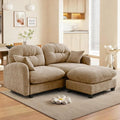 74 L-Shaped 2-Seater Sectional Sofa with Ottoman - Chaise Lounge Couch Plush Double-Tone Chenille &amp Ergonomic Support for Apartment LivingCamel