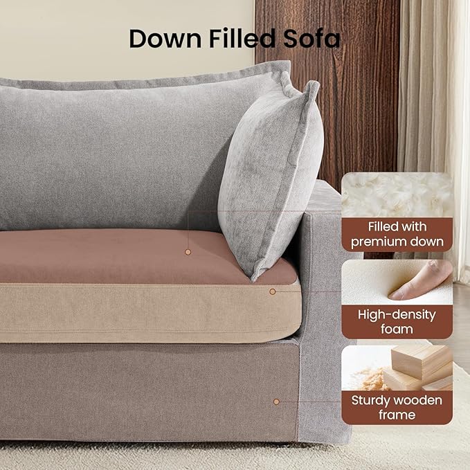 158'' Sectional Couch L-Shape Down Filled Comfy Modular Sectional Sofa with Deep Seat Modular Couch 4 Seater with 4 Pillows &amp 1 Storage Ottoman for Living Room Cover Washable Grey