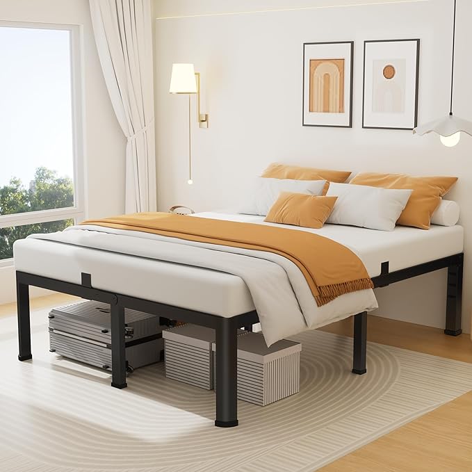 14 Inch King Bed Frame Metal Platform Bed Frame with Round Corner Legs 3500 lbs Heavy Duty Steel Slats Support No Box Spring Needed Noise Free Easy Assembly Black