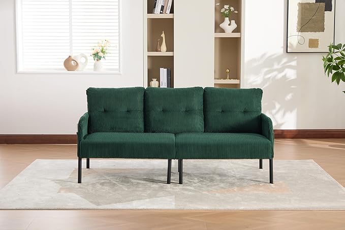 KEIKI 67 Corduroy Loveseat Sofa with Double Side Pockets &amp High Resilience Cushion Modern Style Upholstery Oversized 2-Seater Couch with Metal Legs Easy Assembly for Living Room Emerald