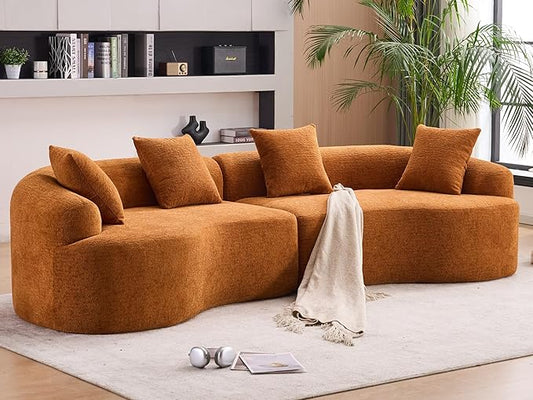 KEIKI Curved Chenille Modular Sectional Couches with Pillows 4 Seater Oversized Upholstered Luxury Plush Cloud Sofa for Living Room Apartment Full Compression Sponge