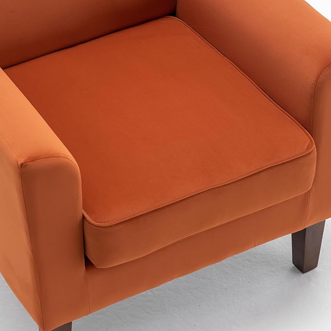 Contemporary Accent Arm Chair with Birch Wood Frame and Velvet Upholstery Armchair for Office and Living Room Decor Removable Cushions Orange