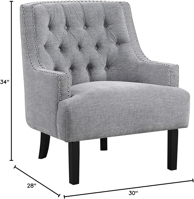 Modern Traditional Accent Chair Gray Chenille Upholstery Button-Tufted Solid Wood 1pc Living Room Furniture