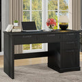 Vabches 55 Farmhouse Home Office Desk with File Drawer Executive Computer Desk with 4 Storage Drawers Rustic Computer Desk for Working Studying Writing Black