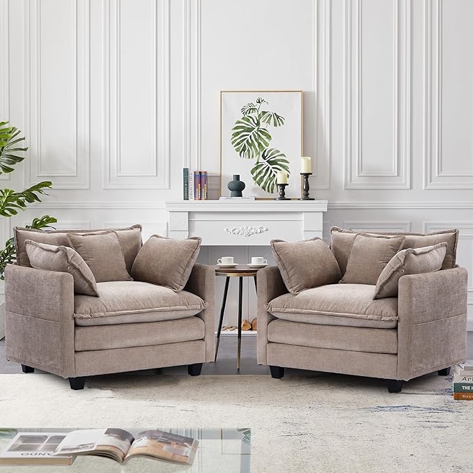 SweetGO corporation 40 Chenille Lounge Chair for Reading Modern Couch Cozy Sofa Bed Upholstered Living Room Single Sofa Accent Chair with Ottoman Coffee