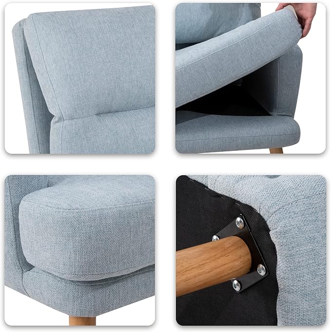 Accent Chair with Ottoman SetFabric Armchair with Wood Legs and Adjustable High Backrest Mid Century Modern Upholstered Lounge Chair for Living RoomBedroomReading Room and Study (Blue)