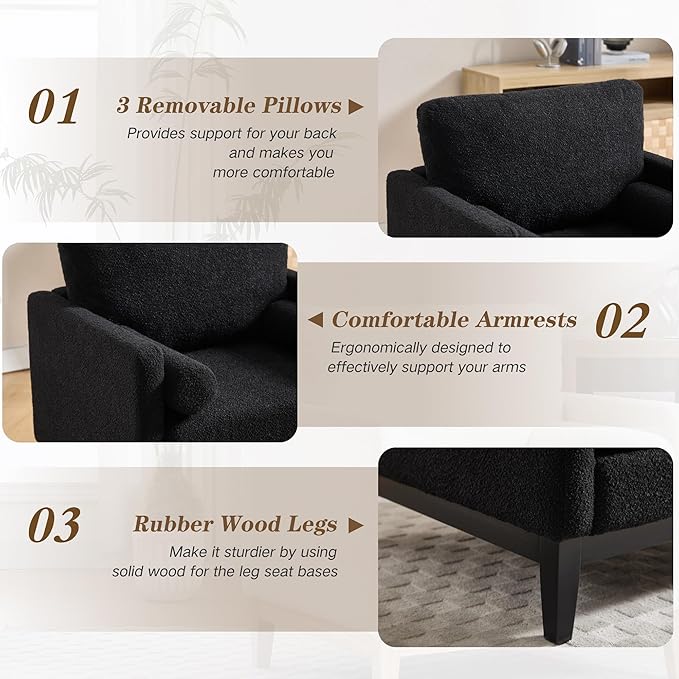 Mlmh &amp Kngwa 35.43 W Modern Accent Chair Set of 2 Upholstered Accent Chairs Single Sofa Chair with Wood Black Finish Legs Comfy Wingback Armchair for Living Room Bedroom Black
