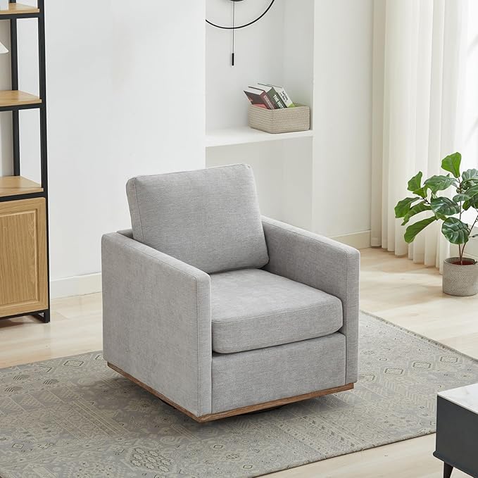 KEIKI 360° Swivel Club Chair with Backrest Pillow Accent Square Single-seat Armchair Upholstered Sofa for Reading Nursery Living Room Bedroom Lounge Hotel
