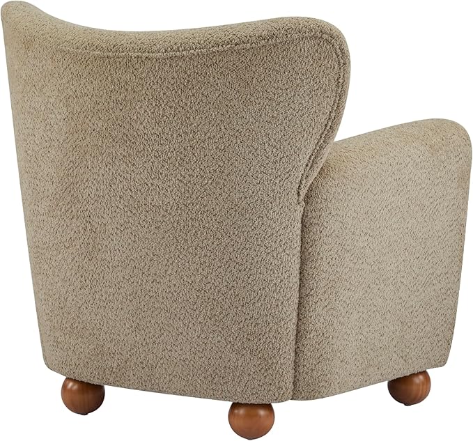 Christopher Knight Home Lindy Wingback Accent Chair Upholstered Armchair with Rounded Wooden Legs Curved Backrest Single Sofa Soft Cushion Seating Comfy Lounge Chair for Living Room Light Brown
