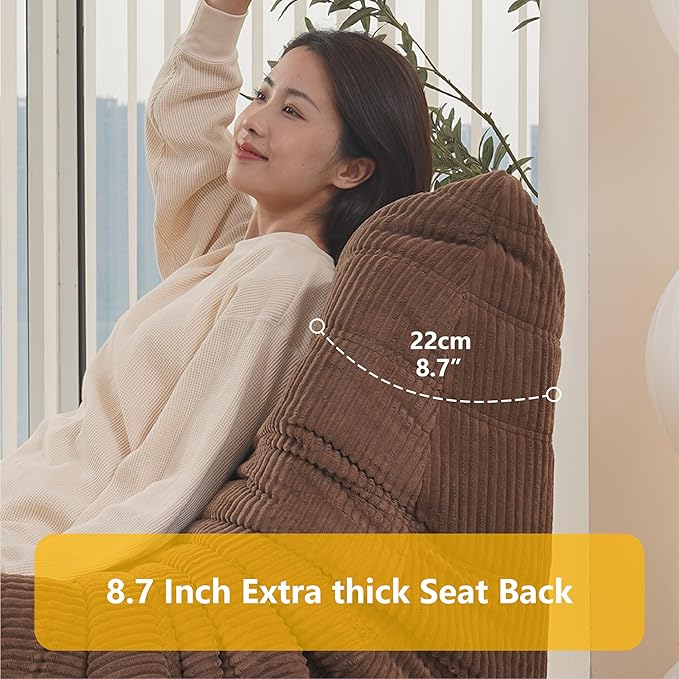 N&ampV Fireside Chair Mid Century Armless Floor Sofa Soft Premium Corduroy Floor Lounge Chair Foam Sofa Accent Chair for Living Room Bedroom and Office Brown Sugar