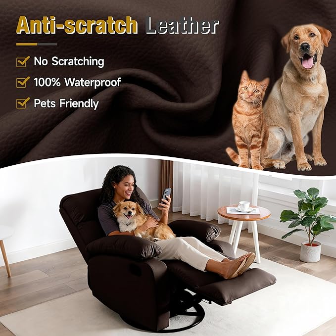 Swivel Rocker Recliner Rocking Recliners Chair for Small Spaces Small Rocker Recliner Chair Nursery Rocking Chairs for Living Room RV Nursery Brown