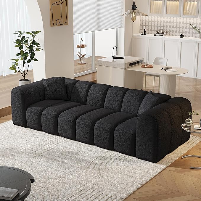 96 Modular Sectional SofaModern Boneless Cloud Couch with Deep SeatUpholstered 4-Seater Sofa Chenille Boucle Couches for Living Room Wide Seat Cozy Loveseat with Armrest (Black 96-INCH)