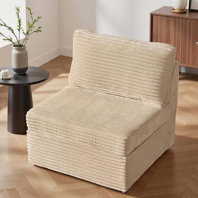 ovios 32.7 inches Middle Seat Module for Modular Sectional Sofa Couch Loveseat Customizable DIY Combination L U V Shaped Plush Corduroy Sofas Couches for Living Room Beige