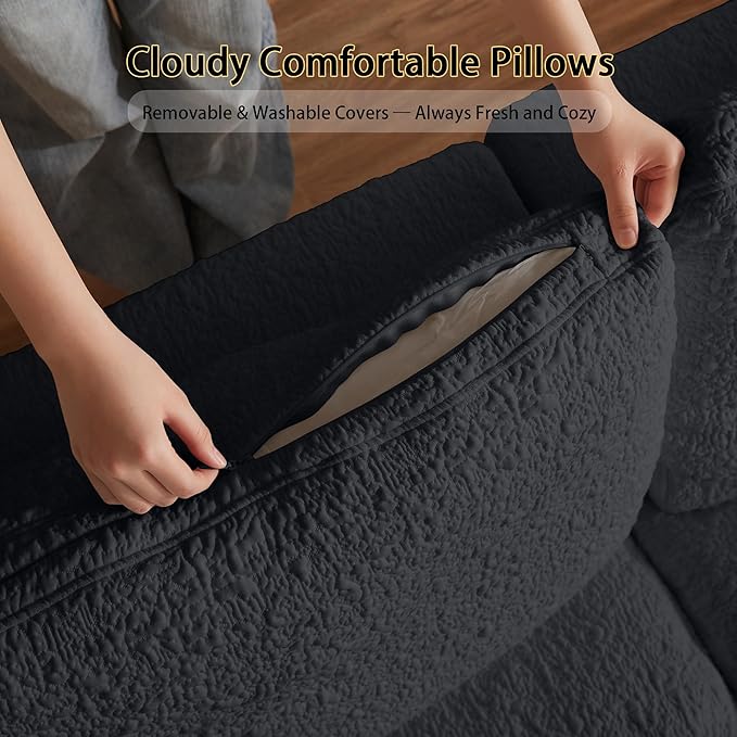 110 Cloud Sectional Couches for Living Room Modern Modular L-Shape Sofa Couch with Chaise 3 Seater Modular Sectional SofaNo Assembly Required (Dark Gray)
